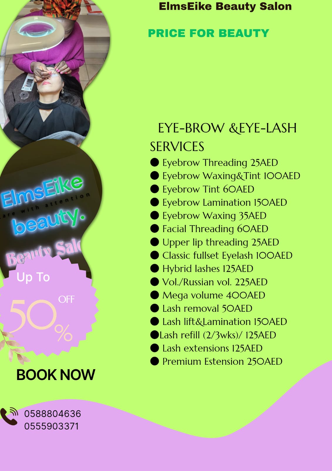 Eyebrow & Eyelash Services price list